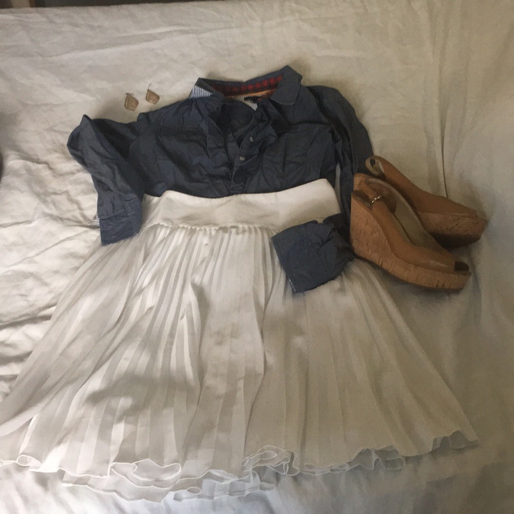 TH Chambray Shirt with Ruffle Neck